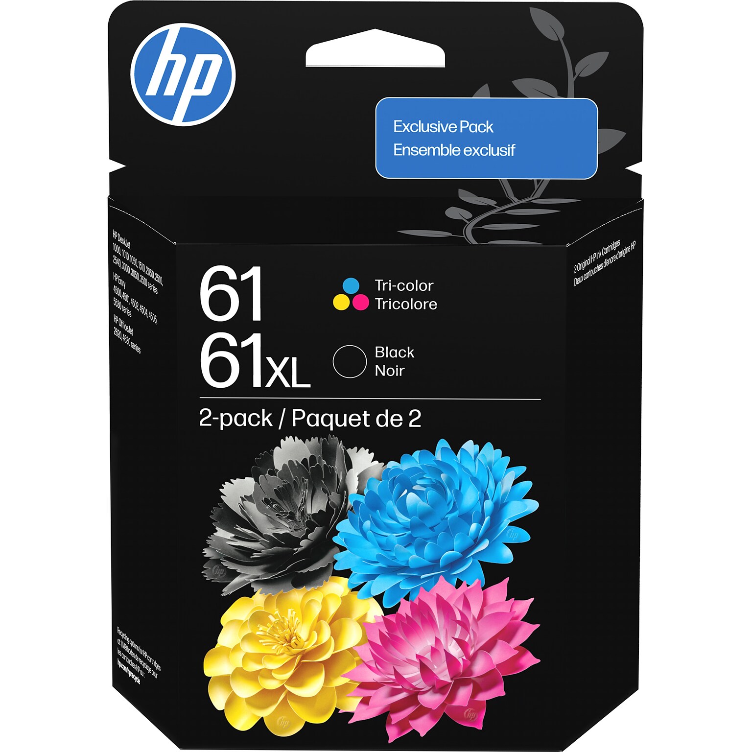 HP 61XL/61 Black High Yield and Tri-Color Standard Yield Ink Cartridge, 2/Pack (C0PA6AN)