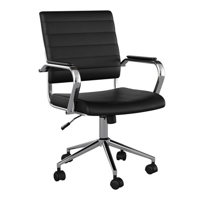 Martha Stewart Piper Faux Leather Swivel Executive Chair, Black/Polished Nickel (CH2209212BK)