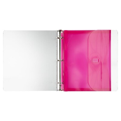 JAM Paper Plastic Binder Pocket, 3-Hole Punched, Pink, 3/Pack (218VB1PIX3)