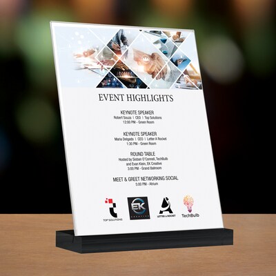 Global Printed Products Sign Holder, 8.5" x 11", Vertical, Table Top, Black/Clear Acrylic (SGNH-AB-8511-BK)