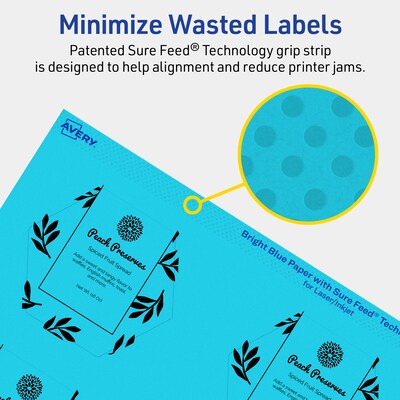 Avery Printable Decorative Edge Multipurpose Labels, 2-1/2" x 2-57/64", Bright Blue, 240/Pack (94121)