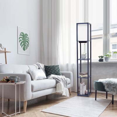 Simple Designs Etagere Organizer 62.5" Floor Lamp with Rectangular Shade, Navy Blue (LF1037-NAV-CCLB)