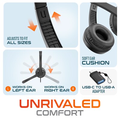 Delton 12Y Noise-Isolating Stereo On-Ear Headset with USB-A and USB-C Connectivity, Black (DWH12YAC)
