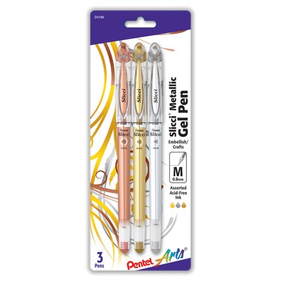 Pentel Arts Slicci Metallic Gel Pen, Assorted Ink, 3/Pack, 3/Packs/Bundle (PTABG208BP3M-3)