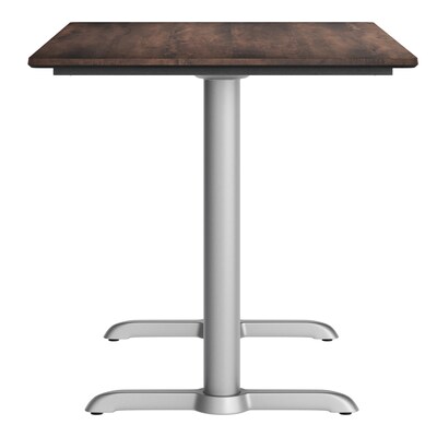 Flash Furniture Acadia Wooden Dining Table with T-Bases, 30"D x 48"W, Dark Brown/Silver Base (ST3048WBRT0522S)