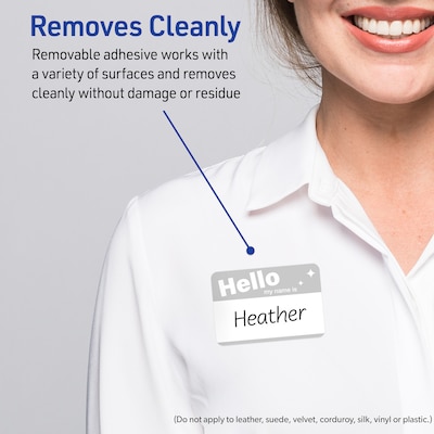 Avery Adhesive Name Tags, Pre-printed Silver Hello Design