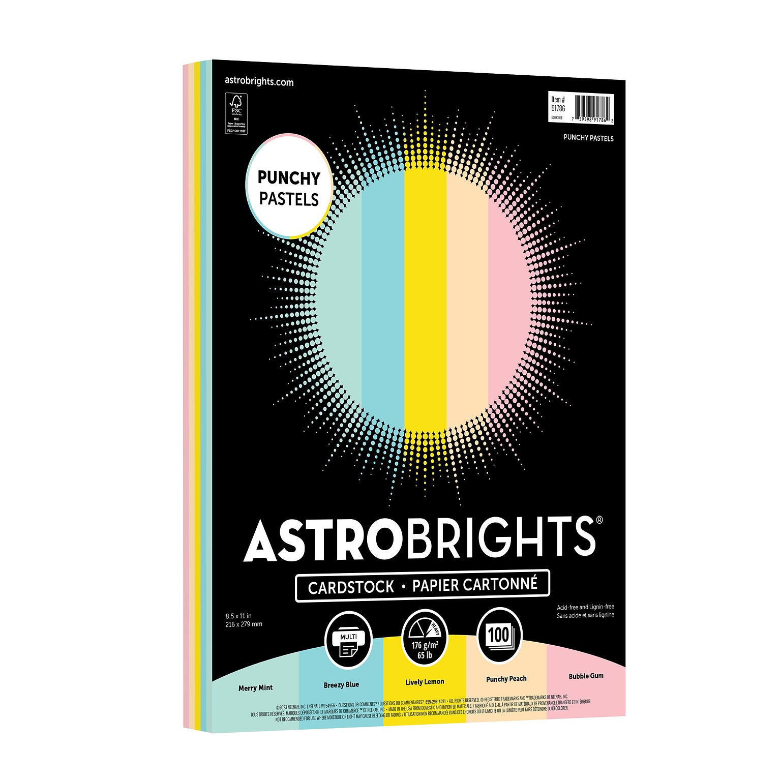 Astrobrights Punchy Pastels 65 lb. Colored Paper, 8.5 x 11, Assorted Colors 100 Sheets/Pack