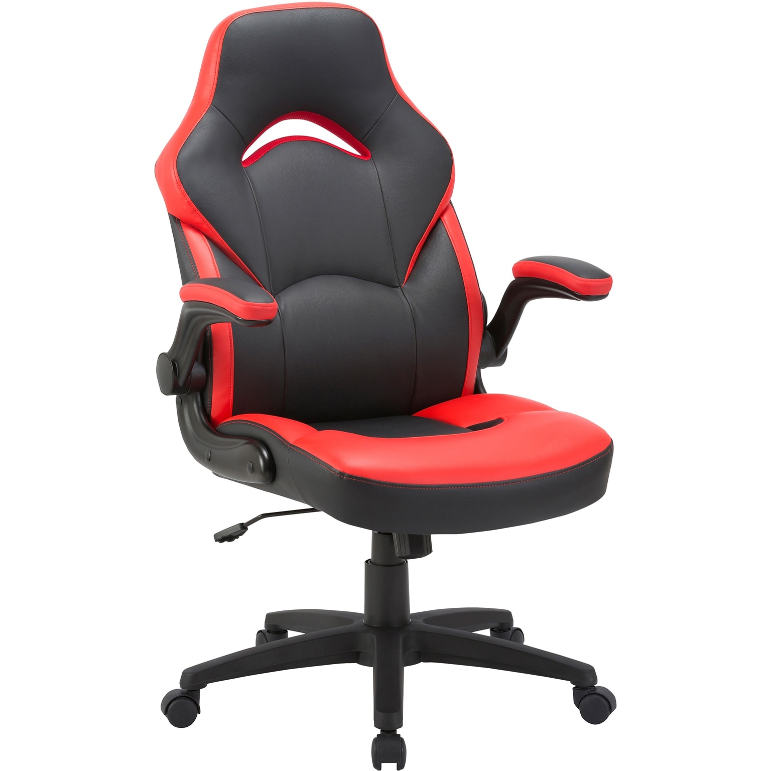 Lorell Vinyl Ergonomic Racing Gaming Chair, Red/Black (LLR84387)