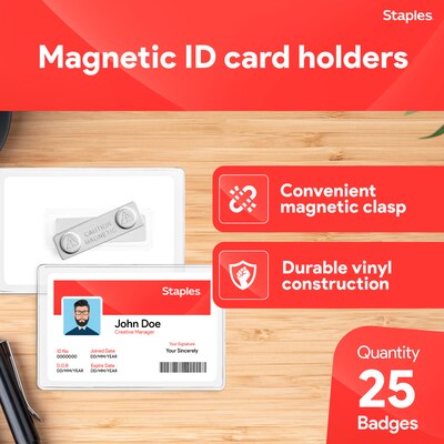 Staples Magnetic Badge Holders, 2.25 x 3.5, Vinyl, Clear, 25/Pack (51925)