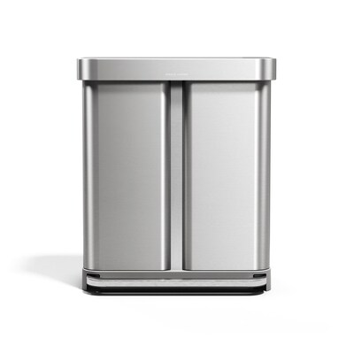 simplehuman 58L Dual Compartment Recycler with Liner Pocket, Brushed Stainless Steel, Indoor Step Trash Can, 15 Gallons (CW2116)