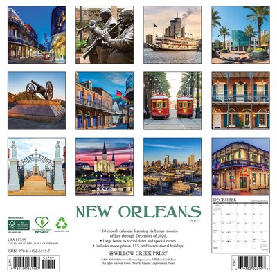 2027 Willow Creek New Orleans  12 x 12 Monthly Wall Calendar (61497)