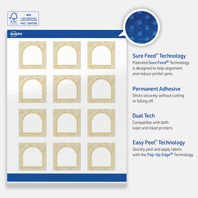 Avery Square Laser/Inkjet Multipurpose Labels, 2" x 2", White, 120/Pack (19479371054)