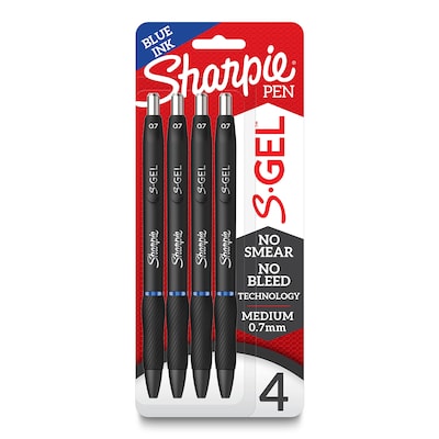 Sharpie S-Gel Retractable Gel Pen, Medium Point, Blue Ink, 4 Pack (2096172)