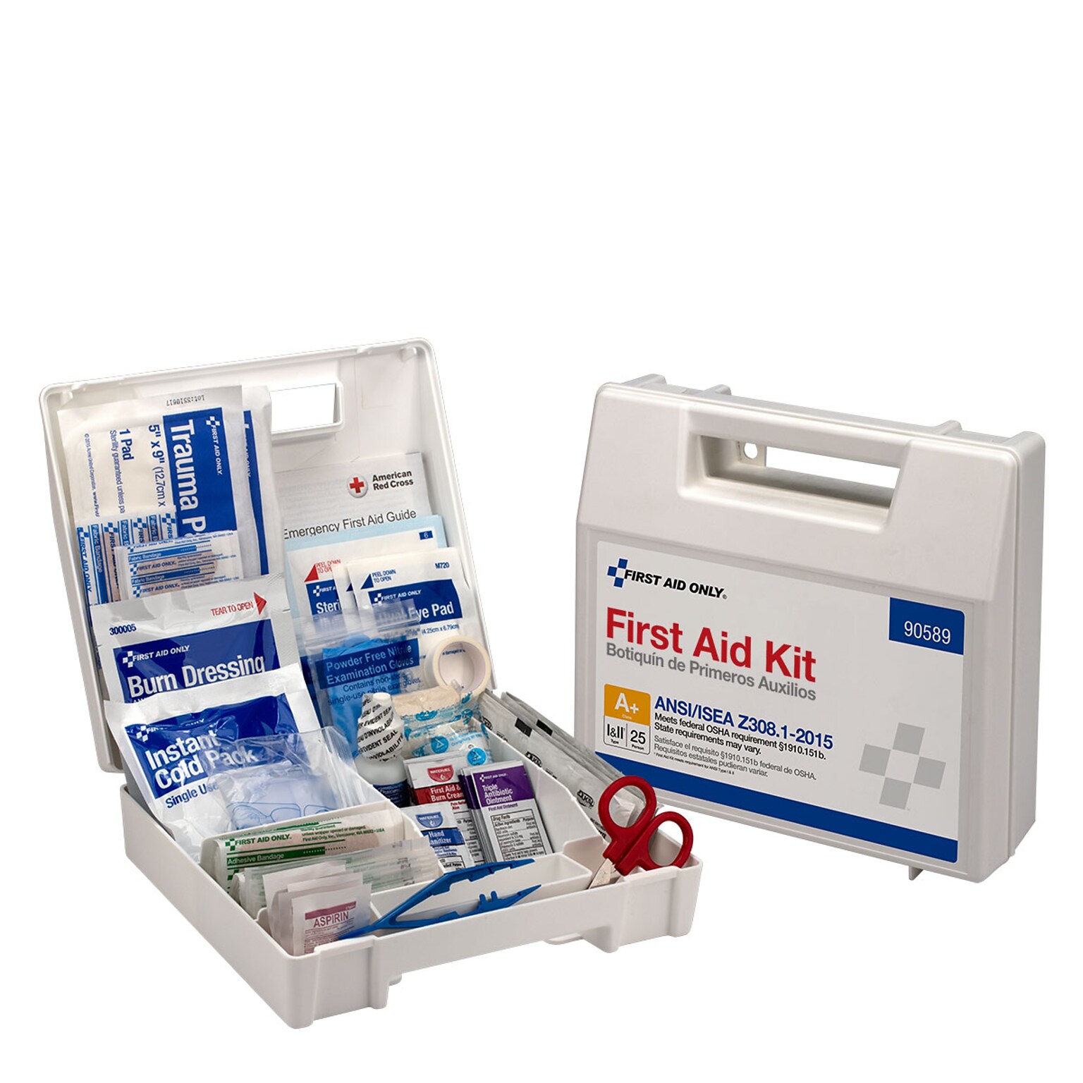 First Aid Only Plastic First Aid Kit with Medication, ANSI 2015 Class A, 25 People, 141 Pieces (90589)