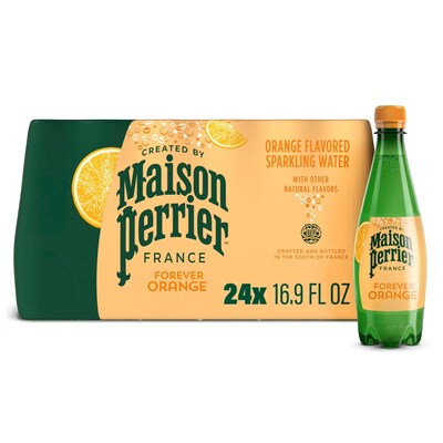 Perrier Flavored Forever Orange Sparkling Mineral Water, 16.9 oz., 24 Bottles/Carton (12242377)