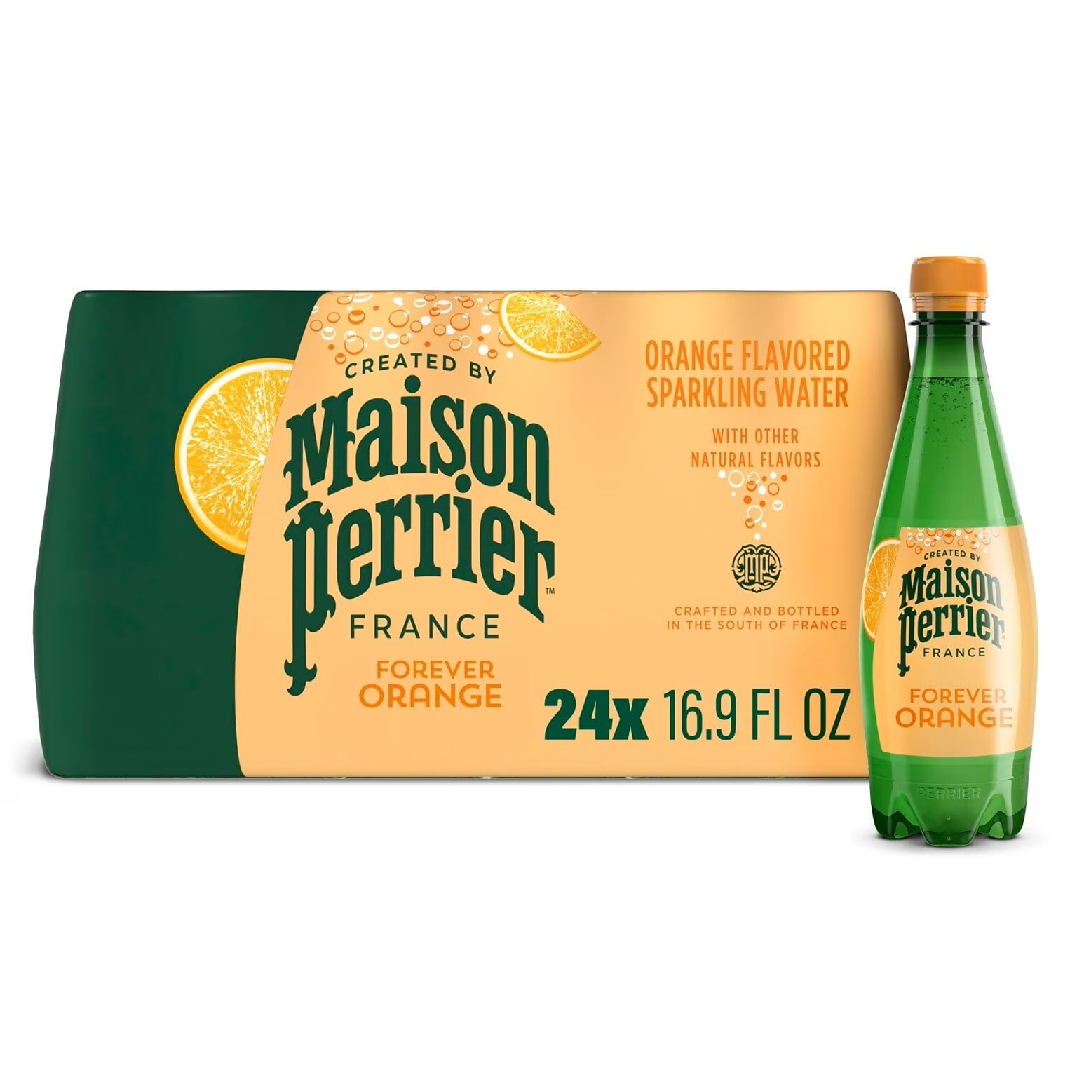 Perrier Flavored Forever Orange Sparkling Mineral Water, 16.9 oz., 24 Bottles/Carton (12242377)