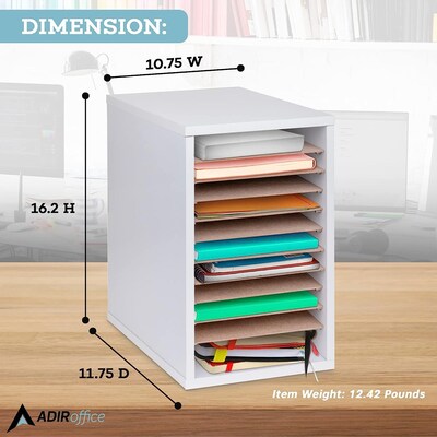 AdirOffice 500 Series 11-Compartment Literature Organizers, 10.75" x 11.75", White (500-11-WHI-2PK)