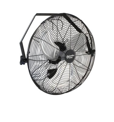 Comfort Zone 9 High-Velocity Industrial Wall Mount Fan, 3-Speed, Black (CZHVW18)