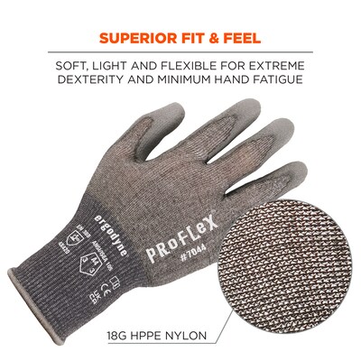 Ergodyne ProFlex 7044 PU Coated Cut-Resistant Gloves, ANSI A4, Gray, XL, 1 Pair (10495)