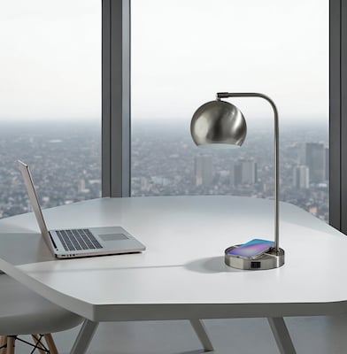 Adesso Emery SuperCharger Incandescent Desk Lamp, 19H, with USB Port, Brushed Steel (2624-22)