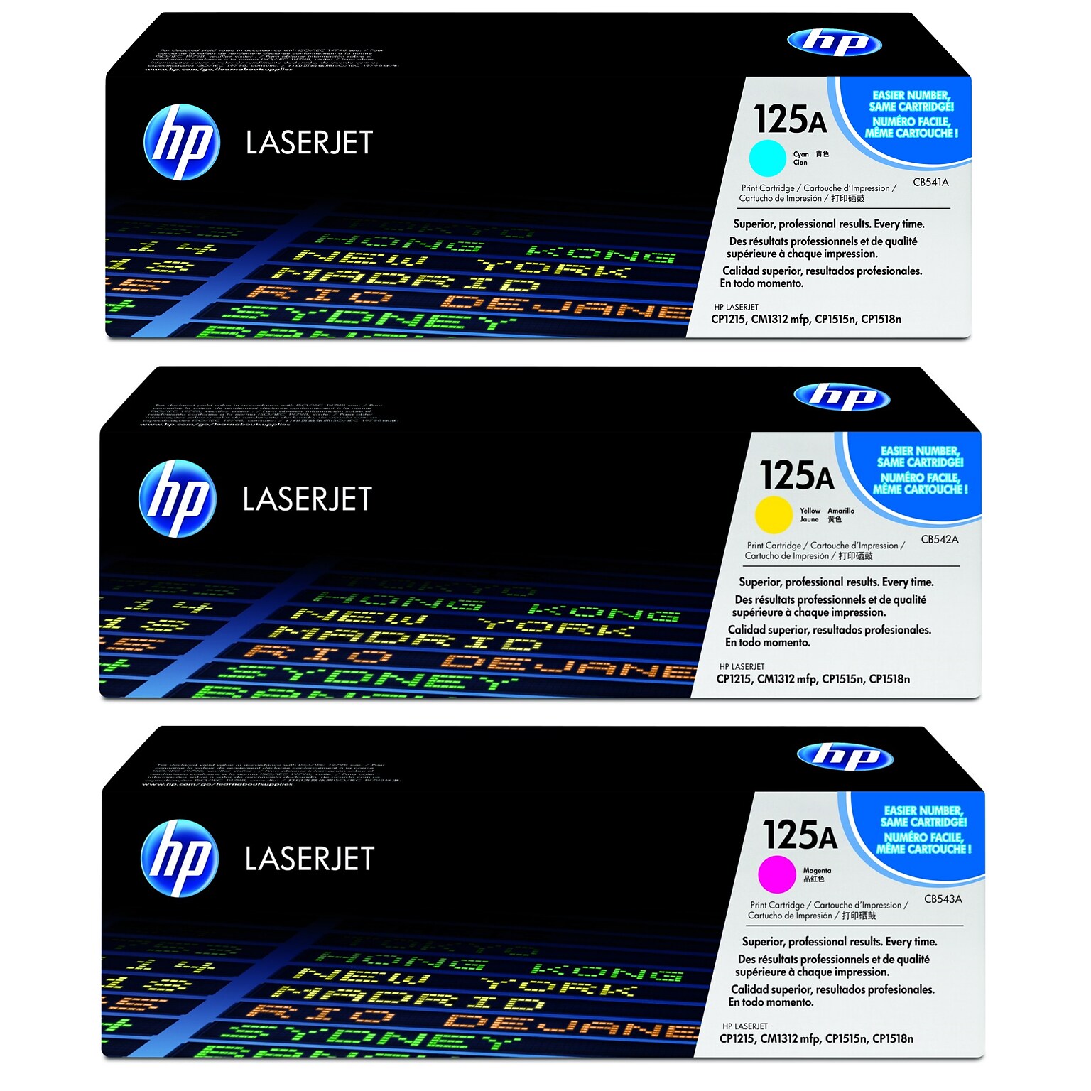 HP 125A Cyan/Magenta/Yellow Standard Yield Toner Cartridge Set, 3/Pack