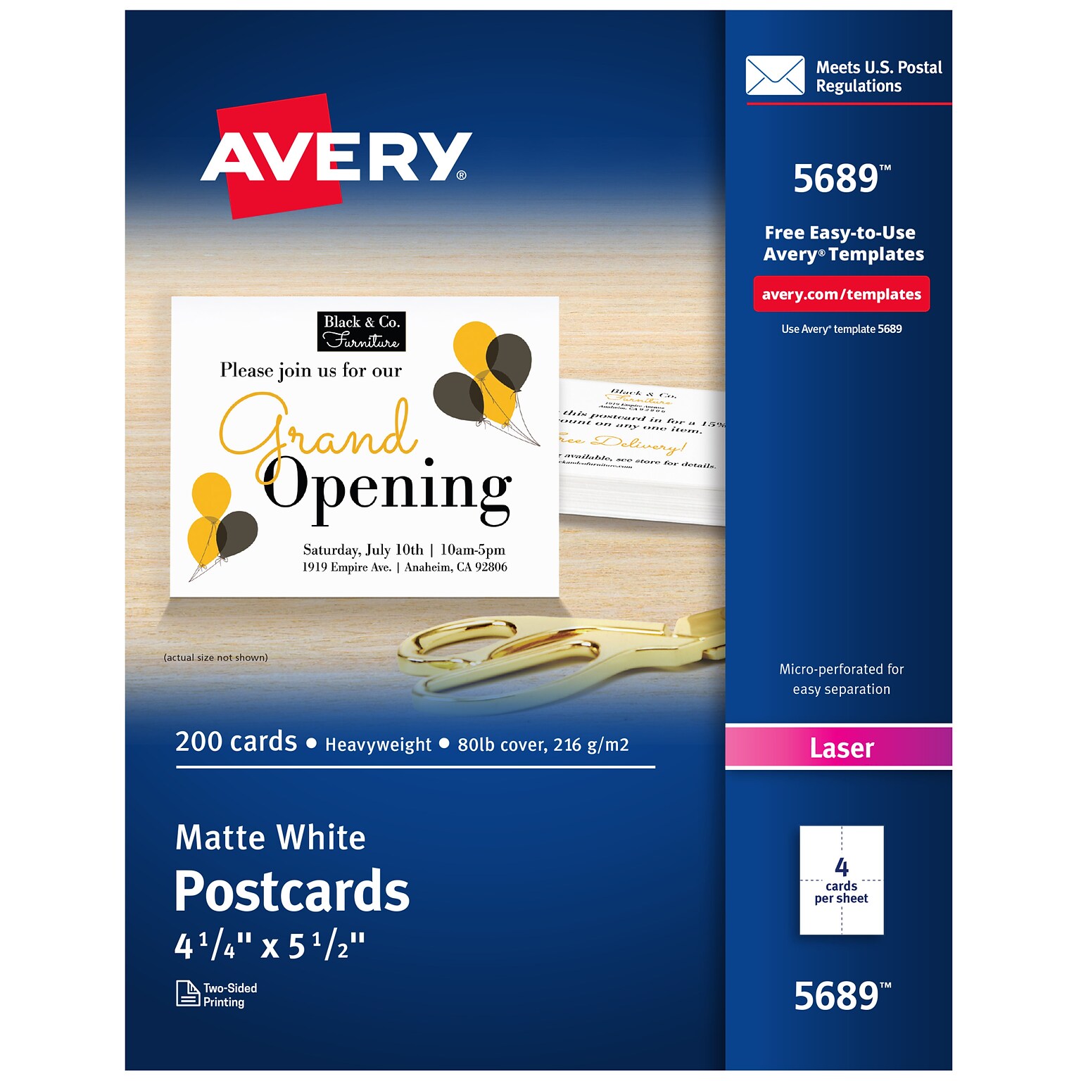 Avery Postcards, Matte White, 4.25 x 5.5, Laser, 200/Pack (5689)