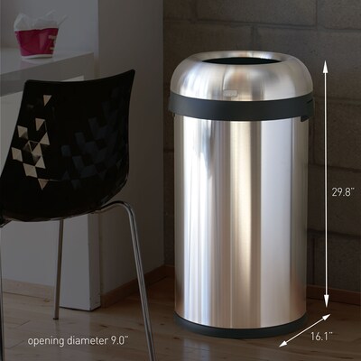 simplehuman 60L Bullet Can, Matte Black Heavy-Gauge Steel, Indoor Trash Can with Open Lid, 16 Gallon (CW1496)