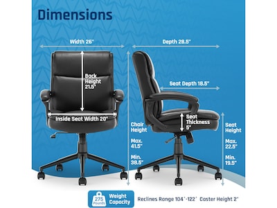 Click365 Transform 2.0 Ergonomic Bonded Leather Swivel Desk Chair, Black (CCHR10007B)