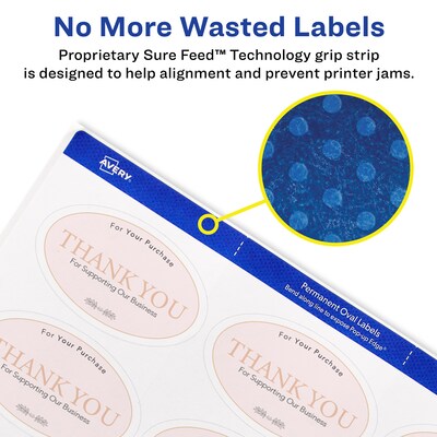 Avery Print-to-the-Edge Laser/Inkjet Oval Labels, 1 1/2" x 2 1/2", White, 450 Labels/Pack (22564)