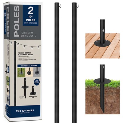 Excello Global Products Bistro Pole for String Lights, Black, 2/Pack (EGP-HD-0359)