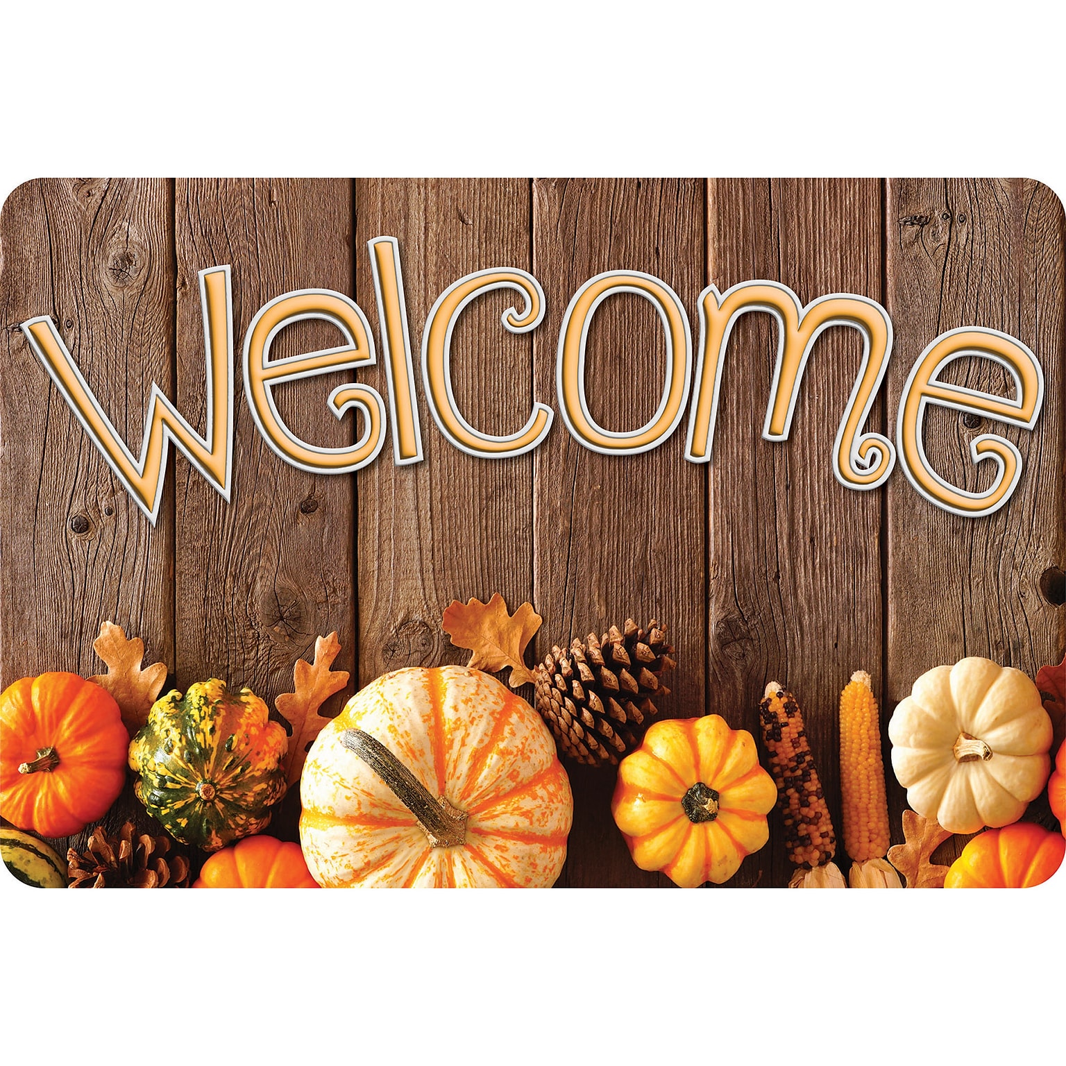 Ashley Productions The Original Fun Mat, Welcome Mat, 15.5 x 23.5, Pumpkin Wood Welcome (ASH91568)