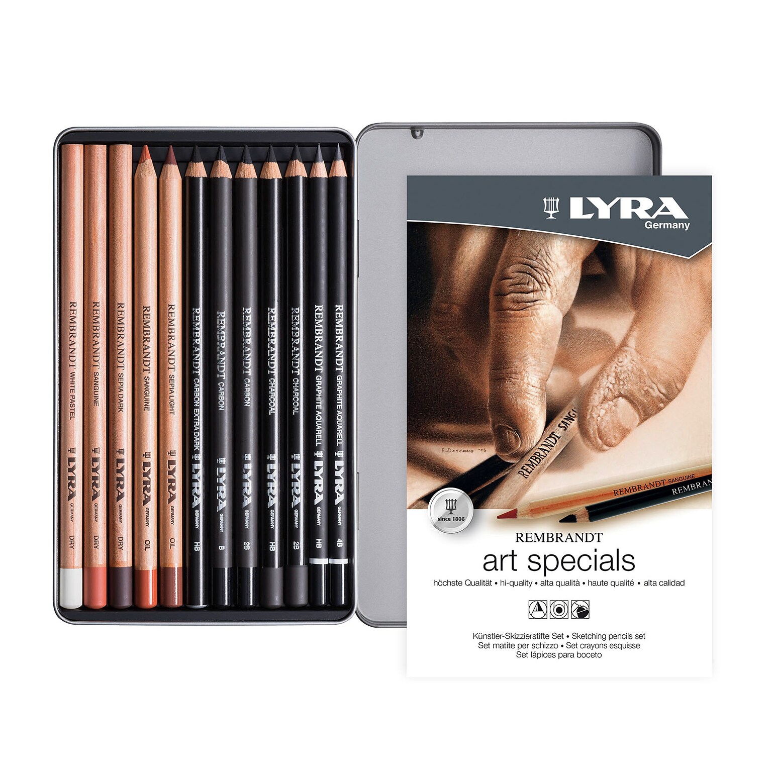 Lyra Rembrandt Art Special Graphite Set Tin, Assorted Colors, 12/Pack (LYXL2051120)