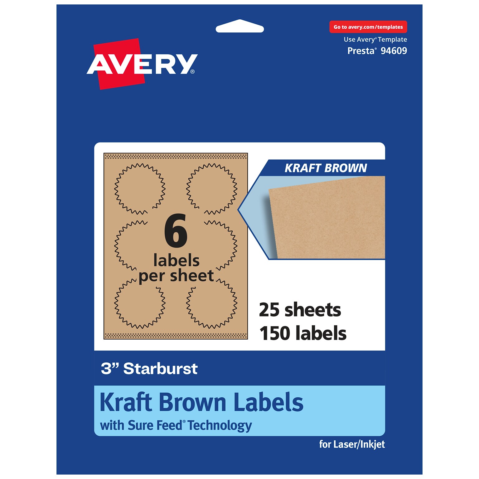 Avery Laser/Inkjet Burst Multipurpose Labels, 3 Dia., Kraft Brown, 150 Labels/Pack ( 94609)