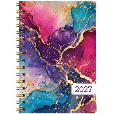 2027 Excello Brands 6" x 8" Weekly & Monthly Standard Planner, Paperboard Cover, Rainbow Gold Marble (FSHN-CY27-58-36)