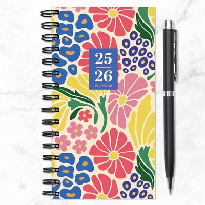 2025-2026 TF Publishing Floral Medley 3.5" x 6.5" Academic Year Weekly & Monthly Planner, Paperboard Cover, Multicolored