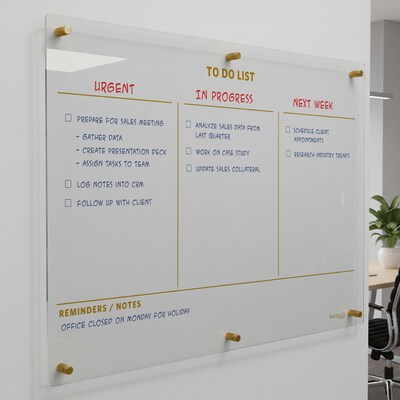 Excello Brands Acrylic Dry-Erase Planning Board, 20 x 30, Gold Print (ACRYLBRD-TOD20X30-GLD)