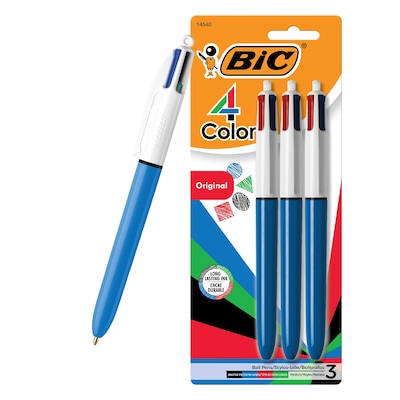 BIC 4-Color Retractable Ballpoint Pens, Medium Point, Assorted Ink, 3/Pack (14540)