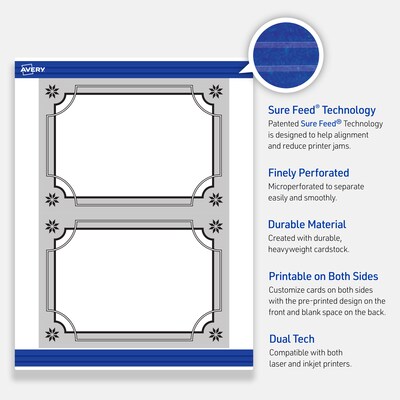 Avery Silver-Metallic Black General Use Blank Cards, White, 20/Pack (S00-FKE)