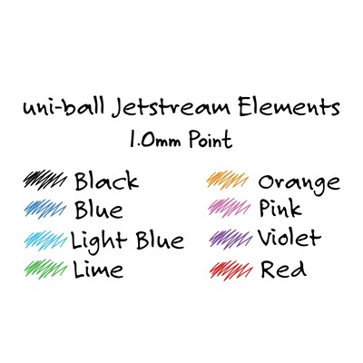 uni-ball JETSTREAM ELEMENTS Retractable Ballpoint Pens, Medium Point, Assorted Inks, 12/Pack (70171)