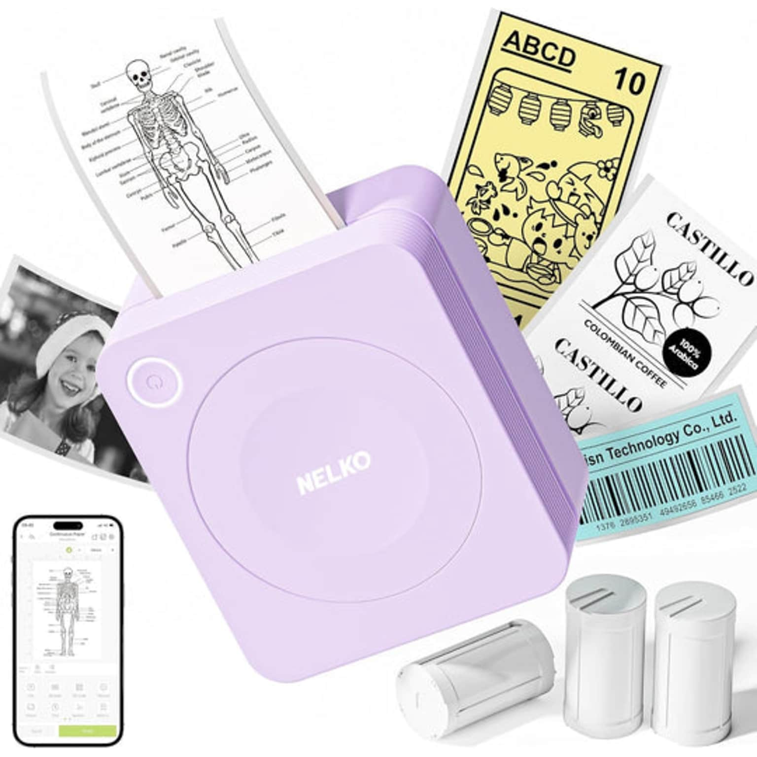 Nelko PM230 Portable Bluetooth Thermal Sticker Printer, Purple (P230PL-5435W-2R)