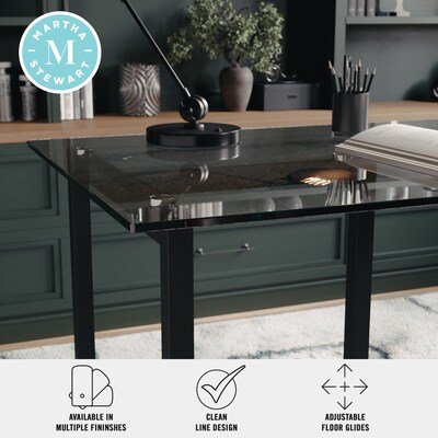 Martha Stewart Eli 47"W Glass/Steel Home Office Desk, Clear/Oil-Rubbed Bronze (XUDK1BK)