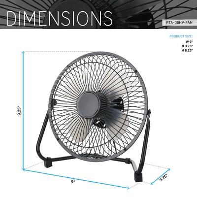 Techni Home 8” Desk Fan, 2 Speed, Black (RTA-08HV-FAN)