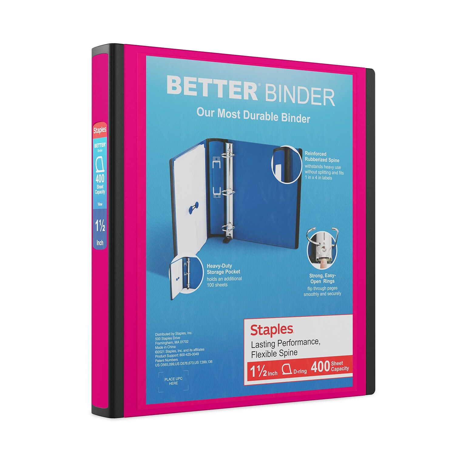 Staples Heavy Duty 1 1/2 3-Ring Better Binder, D-Ring, Pink (ST55859-CC)