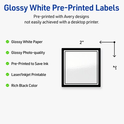 Avery Laser/Inkjet Square Multipurpose Labels, 2 x 2, White, 120/Pack (S00-DM2)