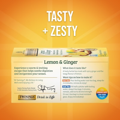 Twinings Caffeine Free Lemon & Ginger Herbal Tea Bags, 25/Box (TNA85145)