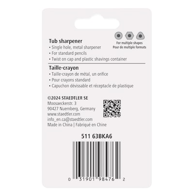 Staedtler Manual Pencil Sharpener, Color Chosen at Random (511 63 BK 02NA)