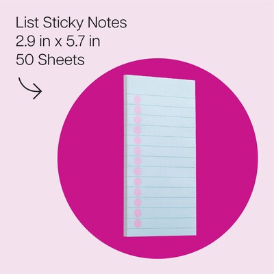 Post-it List Notes, 2.9 x 5.7, Lined, 50 Sheets/Pad (SPE-36-2)