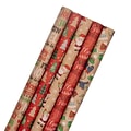 JAM PAPER Assorted Gift Wrap, Christmas Kraft Wrapping Paper, 125 Sq Ft Total, Kids Kraft Christmas