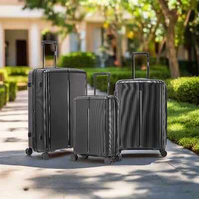 DUKAP Airley 3-Piece Hardside Spinner Luggage Set, TSA Checkpoint Friendly, Black (DKAIRSML-BLK)