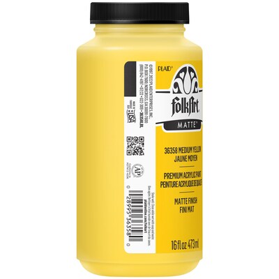 FolkArt Acrylic Paint Matte, 16oz., Medium Yellow, 2/Pack (FLK36358-2)